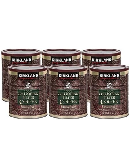 Kirkland Signature 100% Colombian  Coffee Supremo Bean Dark Roast Fine Grind 1.36kg. PACK 6 Unidades