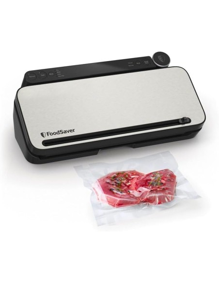 FoodSaver Envasadora al vacío Premium con cánula con adaptador para recipientes integrada, 1 Rollo, 4 bolsas & 4 bolsas