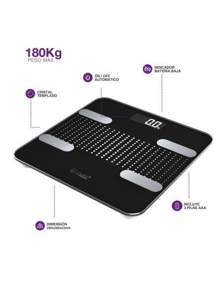 BASCULA DE BAÑO INTELIGENTE VIA BLUETOOTH MILAK NEGRO Ref. 400000005