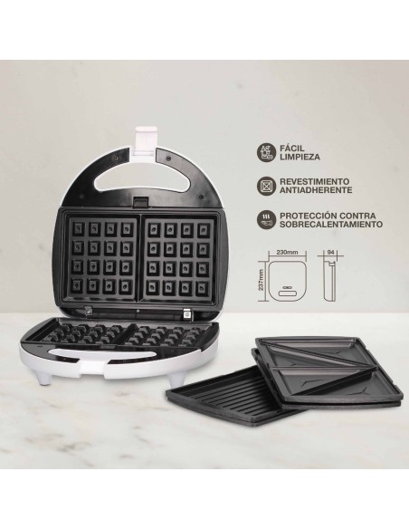 SANDWICHERA DOBLE PIPU CON 3 PLACAS (CLASICA, GRILL Y GOFRE) 750W Ref. 400065001