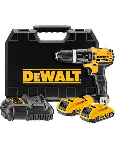 DEWALT DCD709D2T-QW - Taladro Percutor sin escobillas XR 18V, 2 Baterías Li-Ion 2 Ah y Cargador Multi-voltaje XR