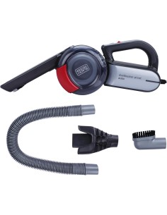 Black+Decker PV1200AV-XJ - Aspirador de Coche con Cabezal Pivotante 12 V, 350 ml, Adaptador para Mechero, Gris/ Rojo/ Transparen