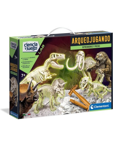 Clementoni-55110 - Arqueojugando Depredadores y Presas - juego científico para excavar y montar dinosaurios
