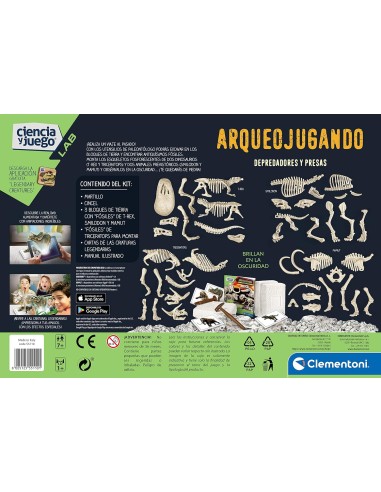 Clementoni-55110 - Arqueologia: Predadores e Presas - um jogo científico para escavar e montar dinossauros