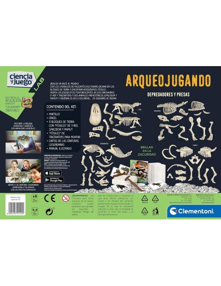 Clementoni-55110 - Arqueologia: Predadores e Presas - um jogo científico para escavar e montar dinossauros