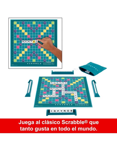 Mattel Games Scrabble 2 Juegos en 1 , juego de mesa familiar, palabras cruzadas, incluye tablero con 2 caras, 50 tarjetas con ob