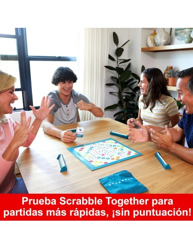 Mattel Games Scrabble 2 Juegos en 1 , juego de mesa familiar, palabras cruzadas, incluye tablero con 2 caras, 50 tarjetas con ob