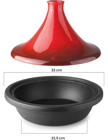 IBILI - Tajine H-Class 32 Cm - Cuerpo de Hierro Fundido y Tapa Cerámica, Apto para induccion