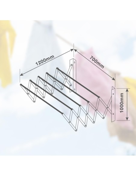 Generic Tendedero Extensible Pared Bisalla 100cm con 5 Barras de tendido, 40202000