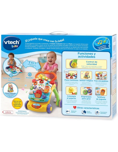 Trotteur VTech-Baby 2 en 1, jouet à enfourcher avec musique et lumières, pieds pliables, panneau amovible, régulateur de vitesse