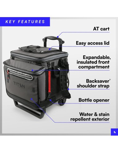 Titan by Arctic Zone Deep Freeze 60 (50+10) - Glacière pliable à roulettes avec trolley tout-terrain, gris requin