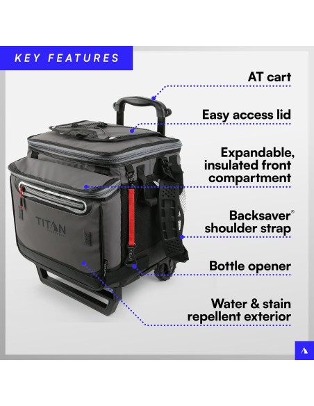 Titan by Arctic Zone Deep Freeze 60 (50+10) - Glacière pliable à roulettes avec trolley tout-terrain, gris requin