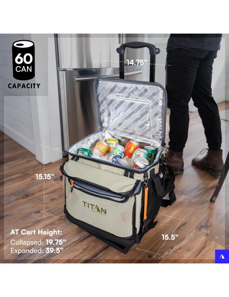 Titan by Arctic Zone Deep Freeze 60 (50+10) - Glacière pliable à roulettes avec trolley tout-terrain, gris requin