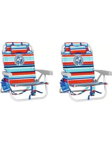 Conjunto de 2 cadeiras de praia Tommy Bahama em alumínio com mochila, vermelho