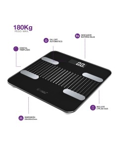 BASCULA DE BAÃO INTELIGENTE VIA BLUETOOTH MILAK NEGRO Ref. 400000005
