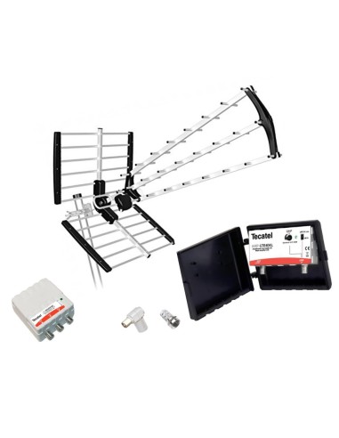 KIT ANTENA TV TECATEL 18 DB 5G + AMPLIFICADOR AMP404L
