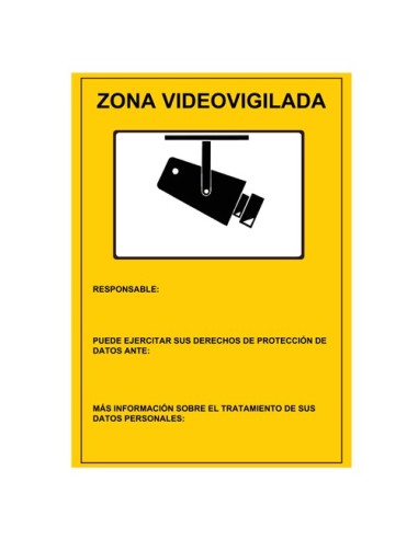 CARTEL DE PLÁSTICO - SERIGRAFÍA ZONA VIDEOVIGILADA - HOMOLOGADO - 297 (AL) X 210 (AN) MM - USO INTERIOR/EXTERIOR - NECESARIO EN