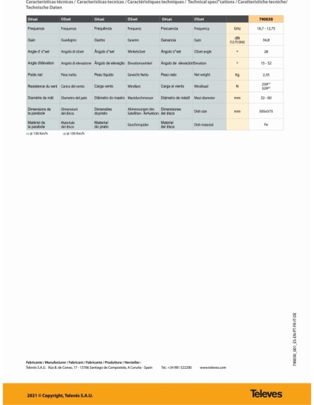 KIT ANTENA PARABOLICA TELEVES 60CM +LNB