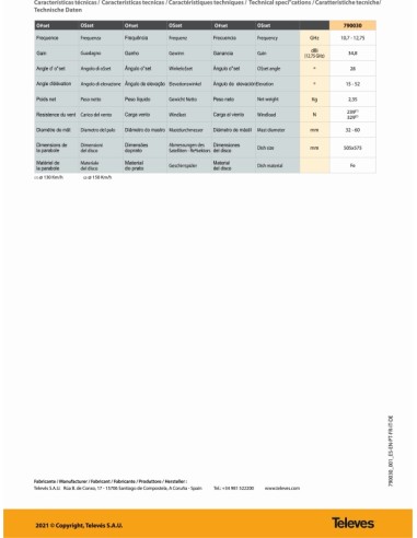 KIT ANTENA PARABOLICA TELEVES 60CM +LNB+