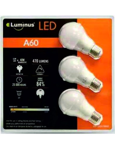 PACK 3 BOMBILLAS LED 6.3W E27 2700K DIMA