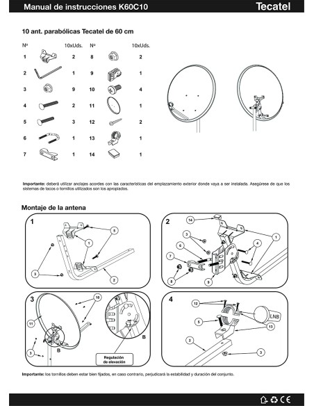 KIT ANTENA PARABOLICA 60CM TECATEL + CAB KIT ANTENA PARABOLICA 60CM TECATEL + CAB