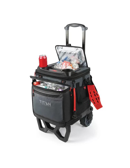 Titan - Refrigerador de 22,5 litros, com capacidade para 60 latas e um carrinho para todos os tipos de terreno.