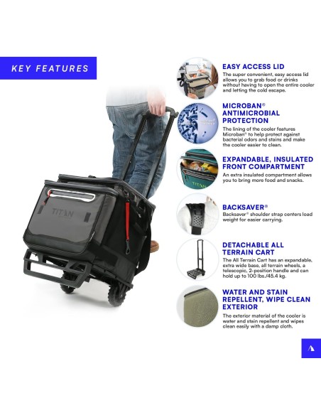 Titan - Réfrigérateur de 22,5 litres, d'une capacité de 60 canettes et équipé d'un chariot tout-terrain.