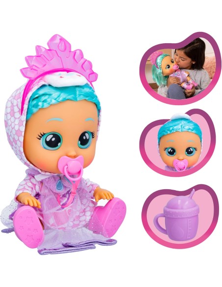 Poupée interactive Cry Babies Kiss Me Elodie qui rougit lorsqu'on lui fait un bisou et pleure comme un bébé, avec des cheveux à